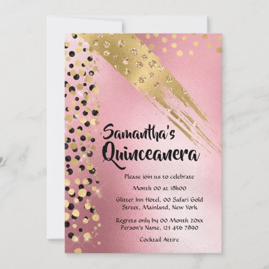Moderne abstracte safari glitter gouden roze parti kaart (Voorkant)