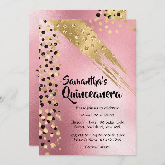 Moderne abstracte safari glitter gouden roze parti kaart (Voorkant / Achterkant)