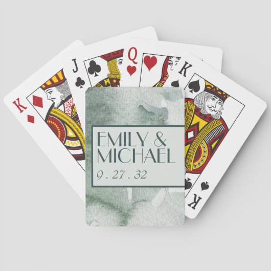 Moderne Abstracte Sage Green Moss Waterverf Pokerkaarten (Achterkant)