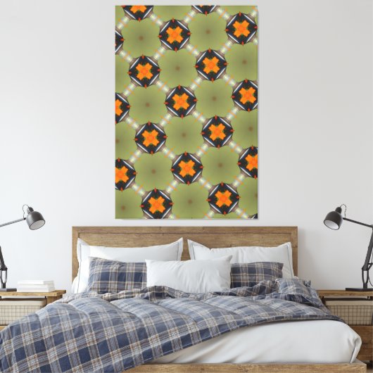 Moderne abstracte sage groen met oranje vierkantje canvas afdruk (Insitu (Slaapkamer))