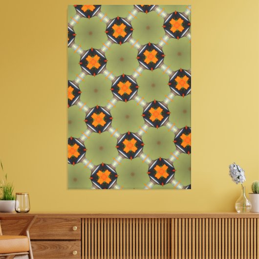 Moderne abstracte sage groen met oranje vierkantje canvas afdruk (Insitu (Woonkamer))