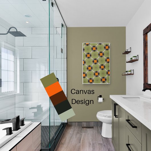 Moderne abstracte sage groen met oranje vierkantje canvas afdruk