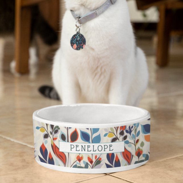 Moderne Abstracte Scandinavische bloemen | Monogra Voerbakje (Creator heeft geüpload)