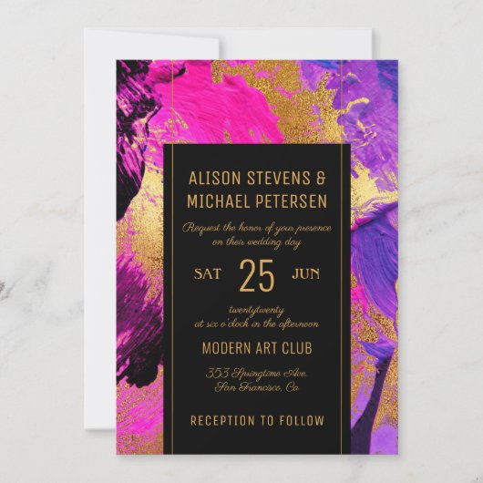 Moderne abstracte schildergouden script roze bruil kaart (Voorkant)