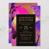 Moderne abstracte schildergouden script roze bruil kaart (Voorkant / Achterkant)