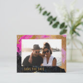 Moderne abstracte schildergouden scriptfotobruilof aankondigingskaart (Staand voorkant)