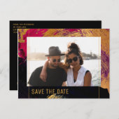 Moderne abstracte schildergouden scriptfotobruilof aankondigingskaart (Voorkant / Achterkant)