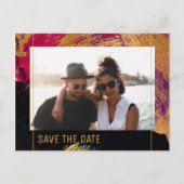 Moderne abstracte schildergouden scriptfotobruilof aankondigingskaart (Voorkant)