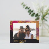 Moderne abstracte schildergouden scriptfotobruilof aankondigingskaart (Staand voorkant)