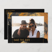 Moderne abstracte schildergouden scriptfotobruilof aankondigingskaart (Voorkant / Achterkant)