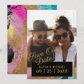 Moderne abstracte schildergouden scriptfotobruilof save the date (Voorkant / Achterkant)