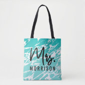 Moderne Abstracte Seafoam Blauwgroen witte marmer Tote Bag (Voorkant)