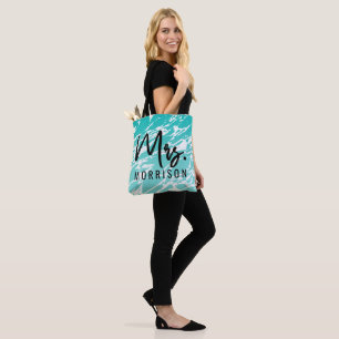 Moderne Abstracte Seafoam Blauwgroen witte marmer Tote Bag