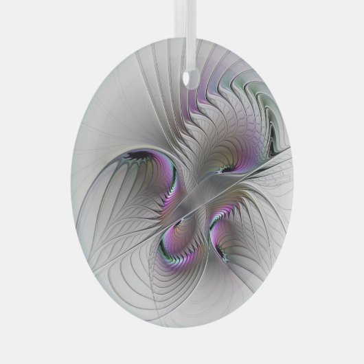 Moderne Abstracte Shy Fantasy Figuur Fractal Art Glas Ornament (Voorkant Rechts)