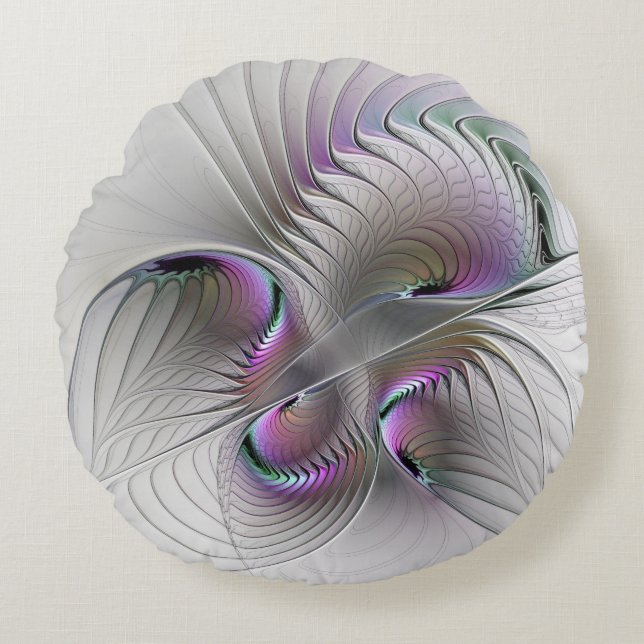 Moderne Abstracte Shy Fantasy Figuur Fractal Art Rond Kussen (Voorkant)