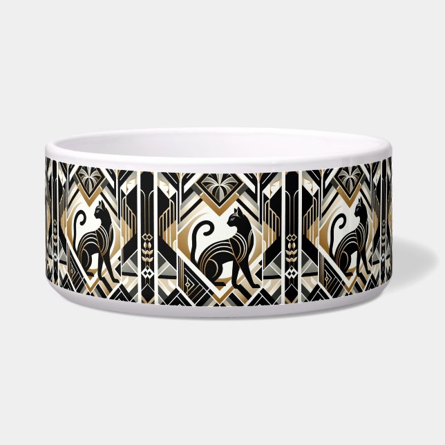 Moderne Abstracte Sierlijke Kat Keramische Bak Voerbakje (Voorkant)