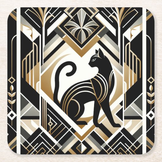 Moderne Abstracte Sierlijke Katten Papieren Onderz Kartonnen Onderzetters (Voorkant)