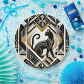 Moderne Abstracte Sierlijke Zwarte Kat Papieren Bo Papieren Bordje (Feest)