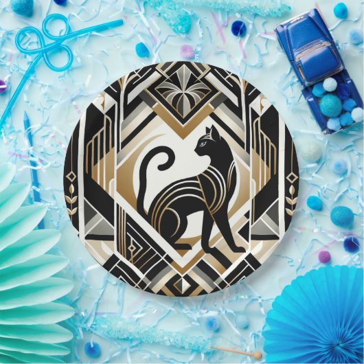 Moderne Abstracte Sierlijke Zwarte Kat Papieren Bo Papieren Bordje (Feest)