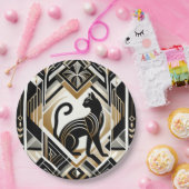 Moderne Abstracte Sierlijke Zwarte Kat Papieren Bo Papieren Bordje (Feest)