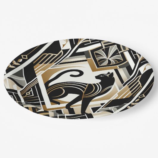 Moderne Abstracte Sierlijke Zwarte Kat Papieren Bo Papieren Bordje (Gekanteld)