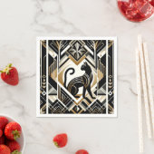 Moderne Abstracte Sierlijke Zwarte Kat Servetten (Insitu)