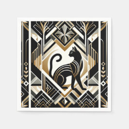 Moderne Abstracte Sierlijke Zwarte Kat Servetten