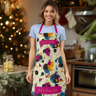 Moderne Abstracte Spat-apron met Aangepaste Naam Schort