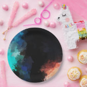 Moderne Abstracte Spletters zwart Oranje blauw Papieren Bordje (Feest)