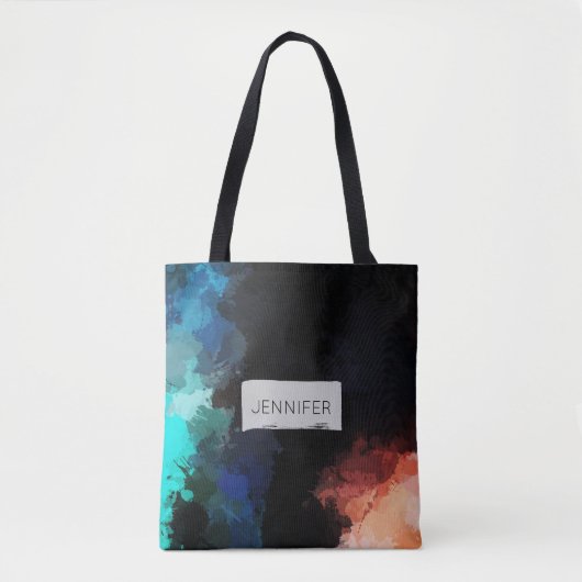 Moderne Abstracte Spletters zwart Oranje blauw Tote Bag (Voorkant)