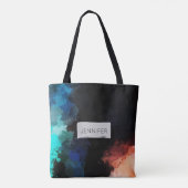 Moderne Abstracte Spletters zwart Oranje blauw Tote Bag (Achterkant)