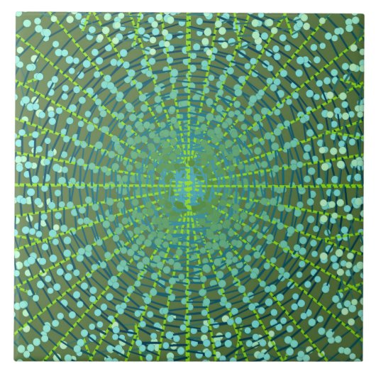 Moderne Abstracte Starburst, Jade Green en Aqua Tegeltje (Voorkant)