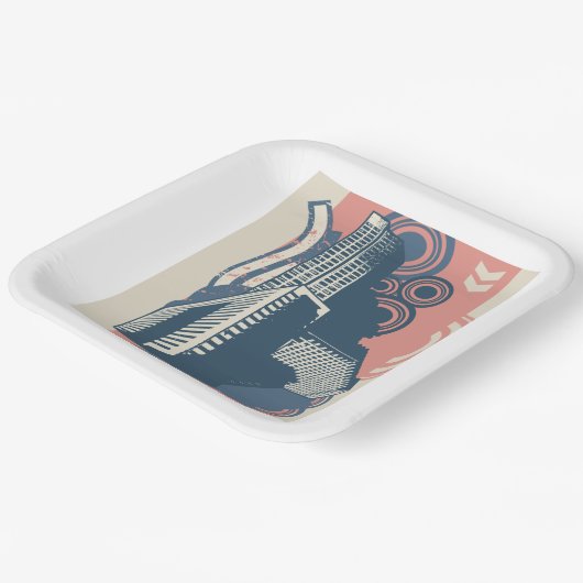 Moderne Abstracte stedelijke achtergrond levendig  Papieren Bordje (Gebogen)