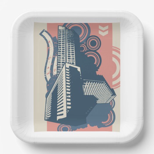 Moderne Abstracte stedelijke achtergrond levendig  Papieren Bordje (Voorkant)