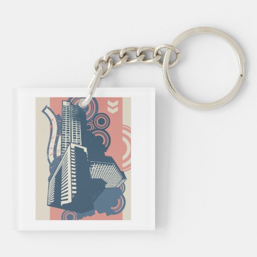 Moderne Abstracte stedelijke achtergrond levendig  Sleutelhanger (Achterkant)