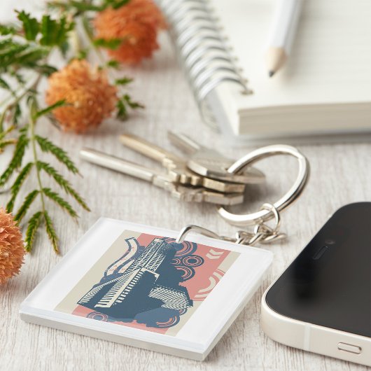 Moderne Abstracte stedelijke achtergrond levendig Sleutelhanger