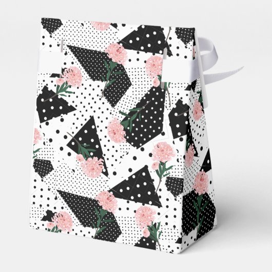 Moderne Abstracte Stippen en roze bloemen Bedankdoosjes (Achterkant)