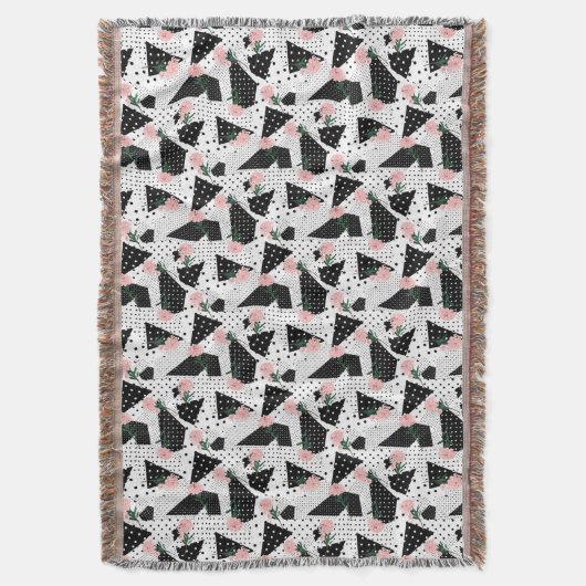 Moderne Abstracte Stippen en roze bloemen Deken (Voorkant Verticaal)