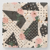 Moderne Abstracte Stippen en roze bloemen Stenen Onderzetter (Voorkant)