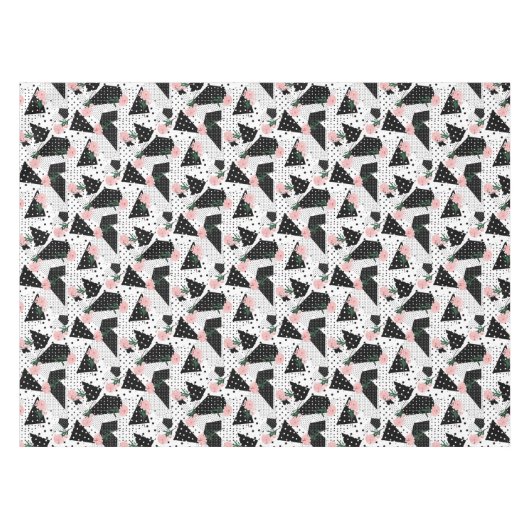 Moderne Abstracte Stippen en roze bloemen Tafelkleed (Voorkant (Horizontaal))