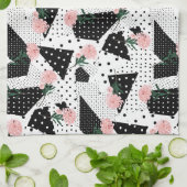 Moderne Abstracte Stippen en roze bloemen Theedoek (Gevouwen)