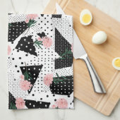 Moderne Abstracte Stippen en roze bloemen Theedoek (Quarter Fold)