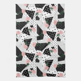 Moderne Abstracte Stippen en roze bloemen Theedoek