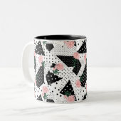Moderne Abstracte Stippen en roze bloemen Tweekleurige Koffiemok (Voorkant links)
