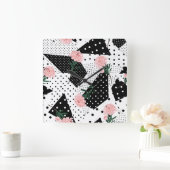 Moderne Abstracte Stippen en roze bloemen Vierkante Klok (Huis)