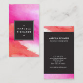 Moderne Abstracte stoutroze Waterverven Visitekaartje (Voorkant / Achterkant)