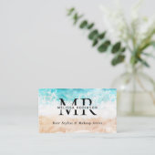 Moderne Abstracte Strand Aquarel Monogram QR Code Visitekaartje (Staand voorkant)