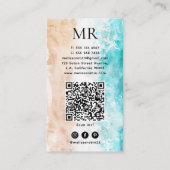 Moderne Abstracte Strand Aquarel Monogram QR Code Visitekaartje (Achterkant)