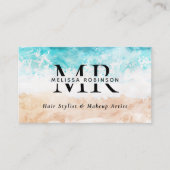 Moderne Abstracte Strand Aquarel Monogram QR Code Visitekaartje (Voorkant)