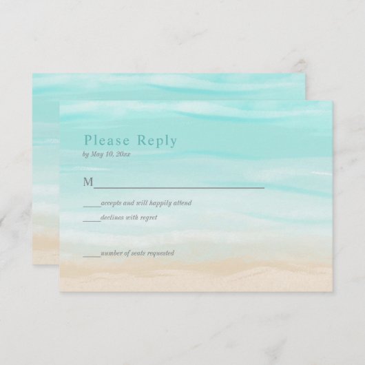Moderne Abstracte Strand Bruiloft RSVP Kaart (Voorkant / Achterkant)